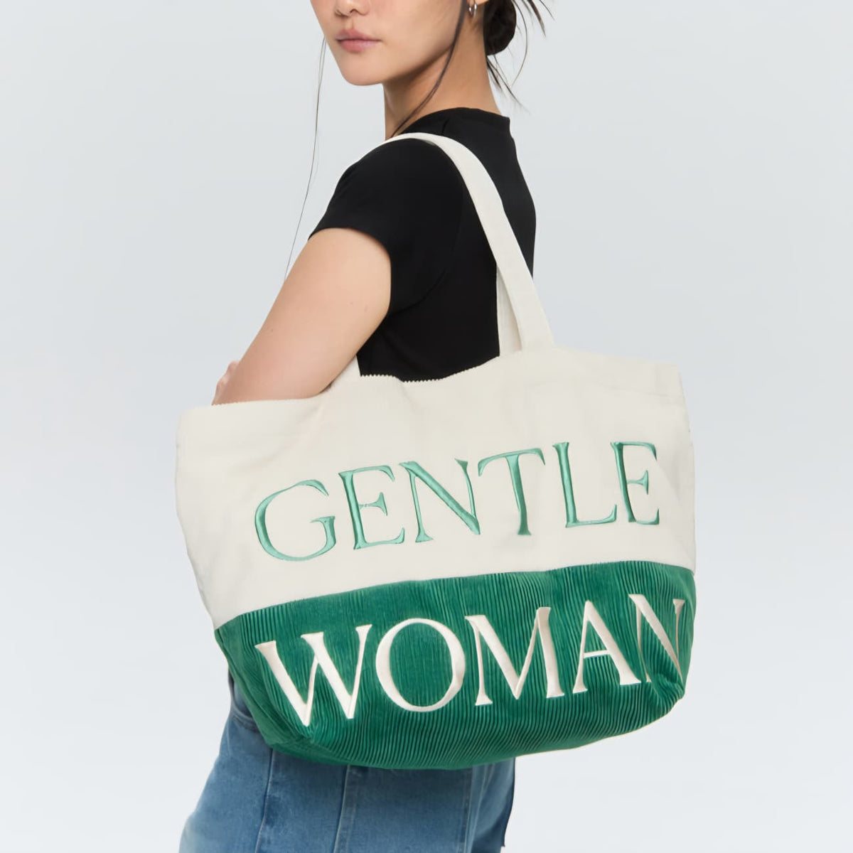 GW Safari Sensation Corduroy Tote - Green/Cream