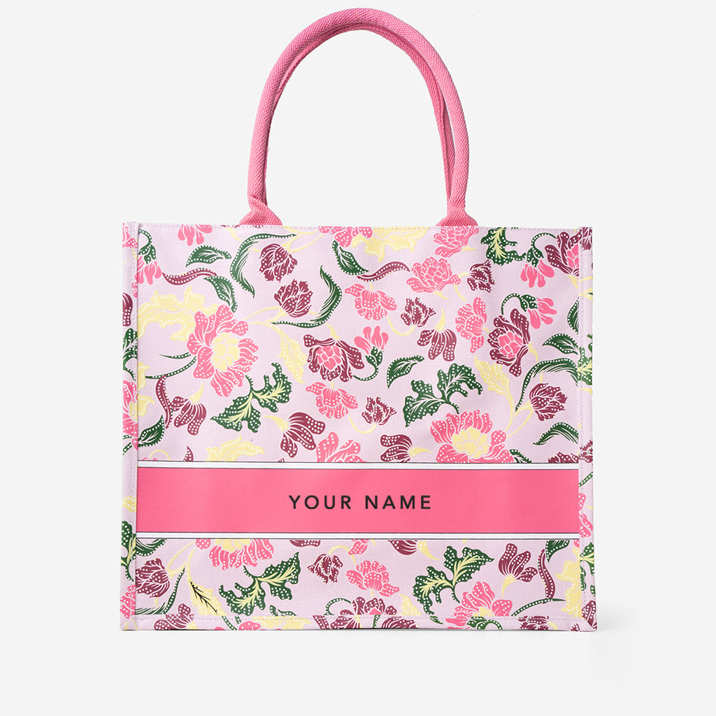 Floral Batik Large Canvas Tote - Pink