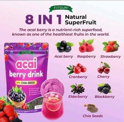 FITGUM Acai Berry Powdered Drink with Chia Seeds