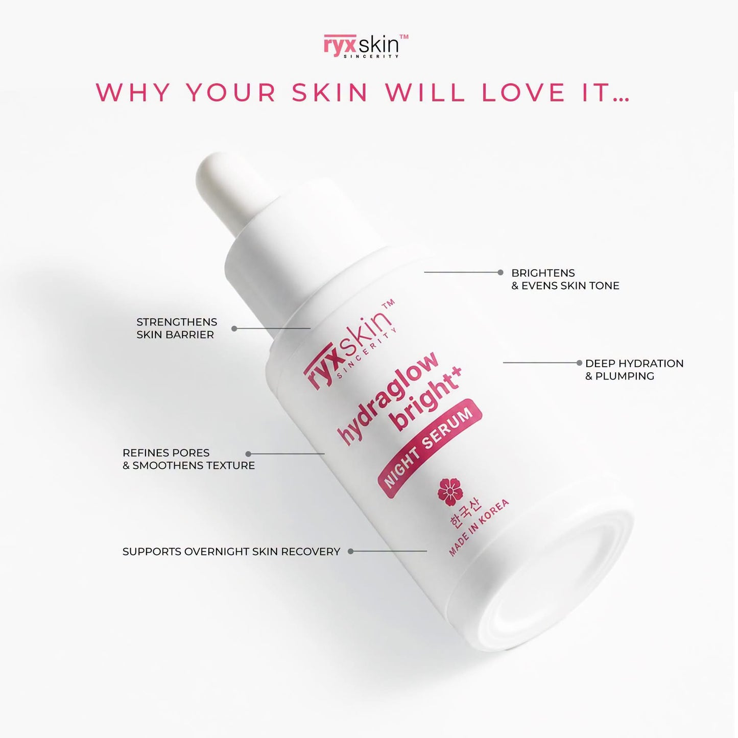 RYX Skin HydraGlow Bright+ Night Serum 30ml