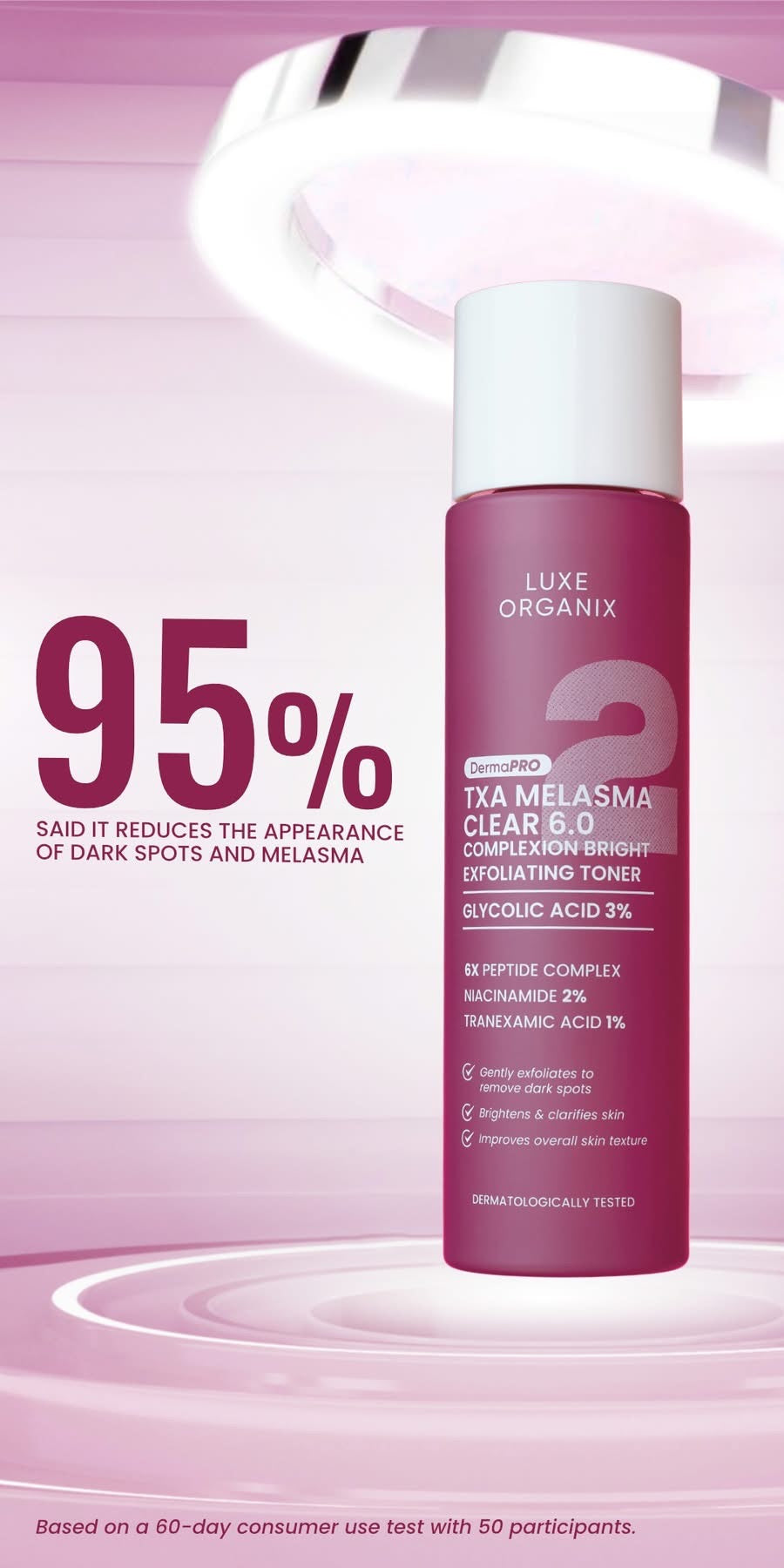 Luxe Organix DermaPRO TXA Melasma Clear 6.0 Complexion Bright Exfoliating Toner 150ml