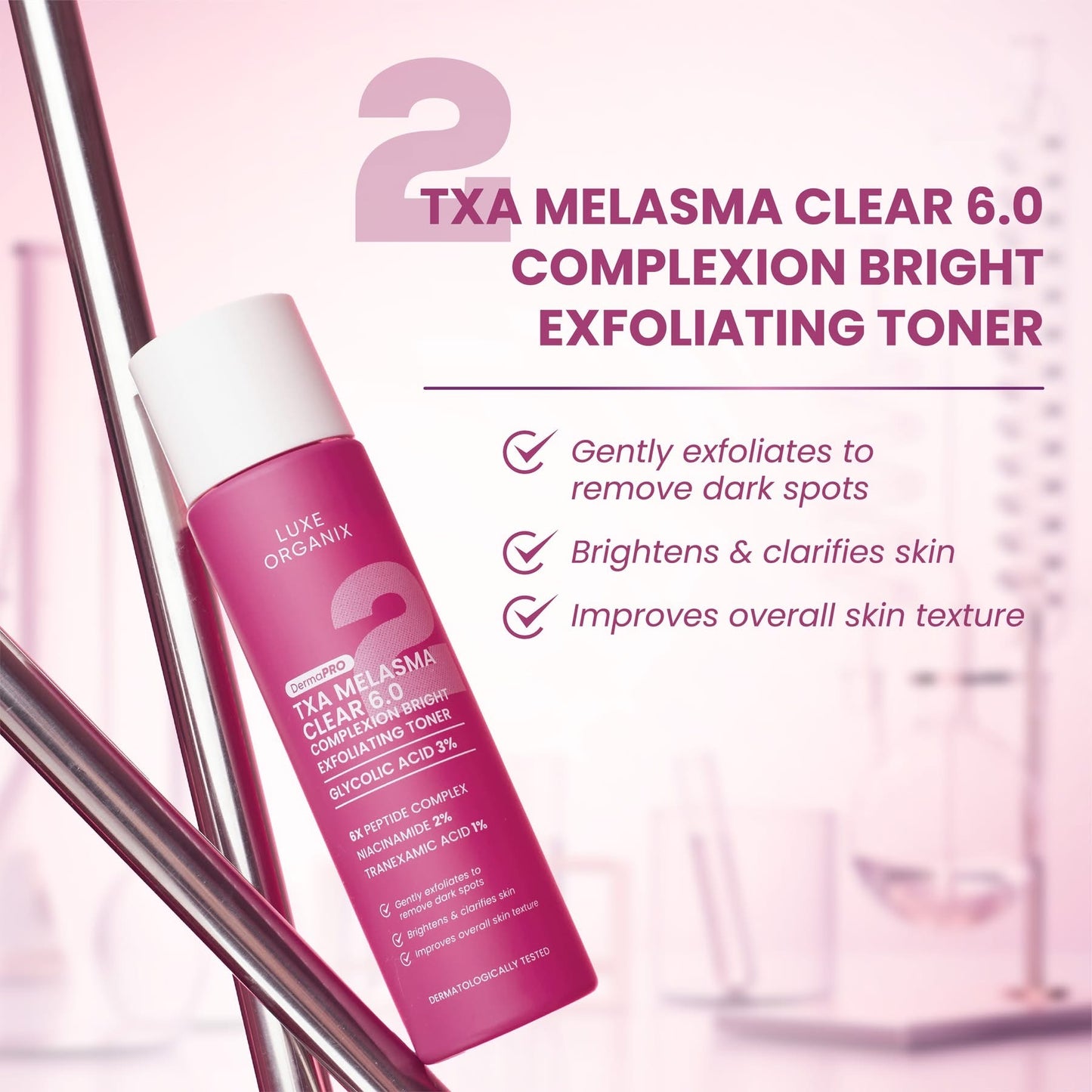 Luxe Organix DermaPRO TXA Melasma Clear 6.0 Complexion Bright Exfoliating Toner 150ml
