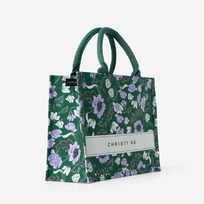 Floral Batik Mini Canvas Tote - Sage Green