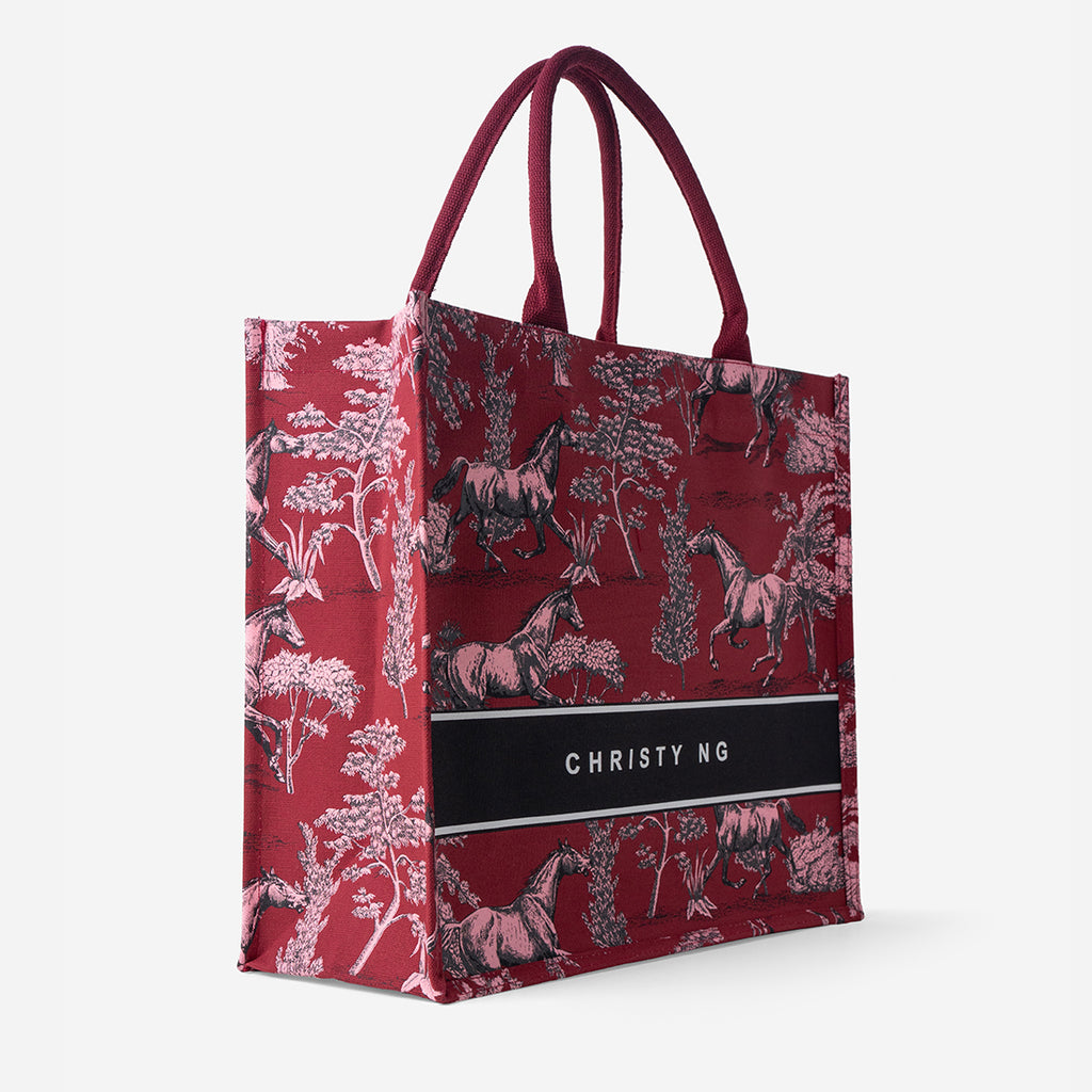 Toile Horse Large Canvas Tote - Red