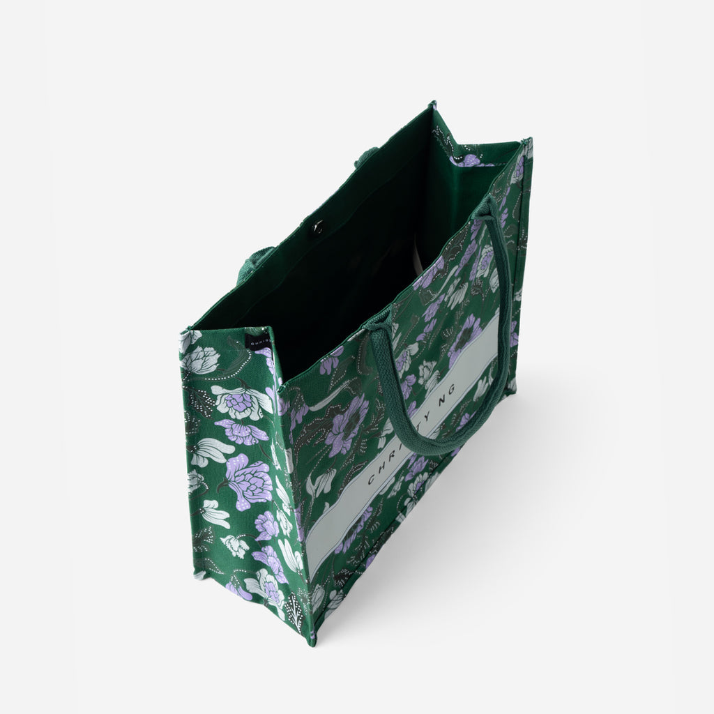 Floral Batik Large Canvas Tote - Sage Green