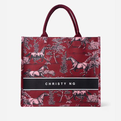 Toile Horse Large Canvas Tote - Red