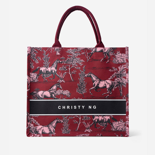 Toile Horse Large Canvas Tote - Red
