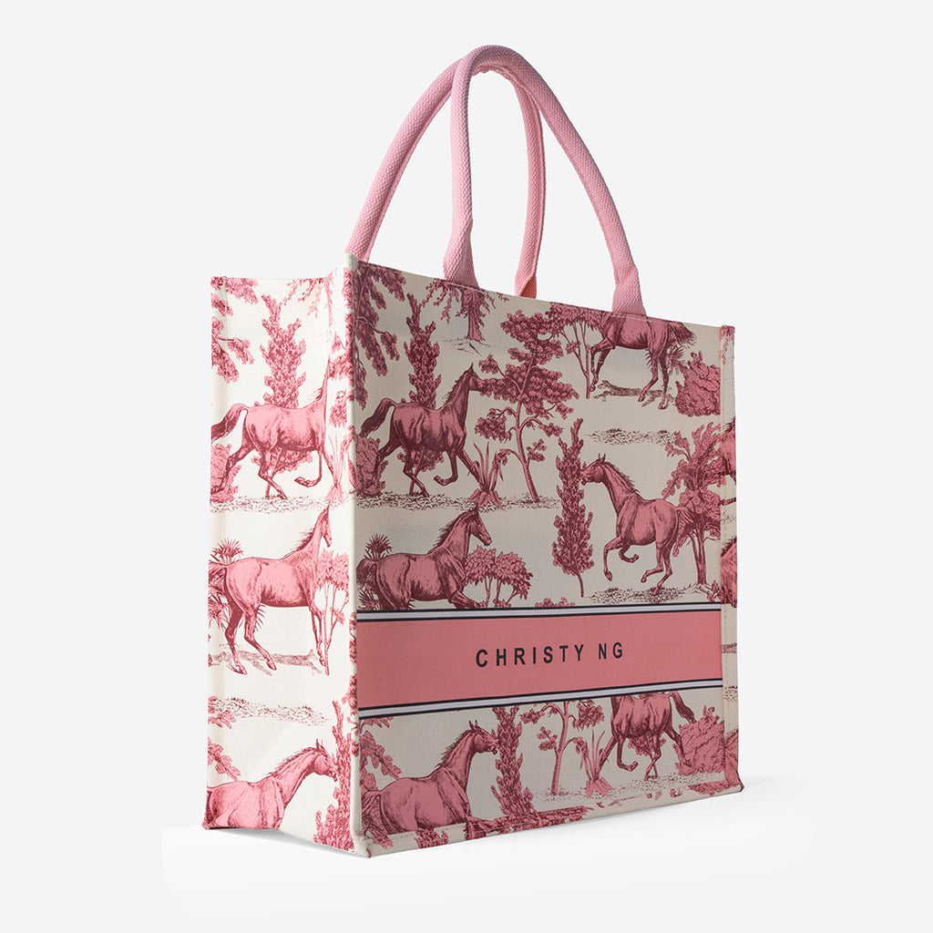 Toile Horse Large Canvas Tote - White