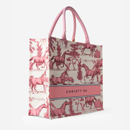 Toile Horse Large Canvas Tote - White