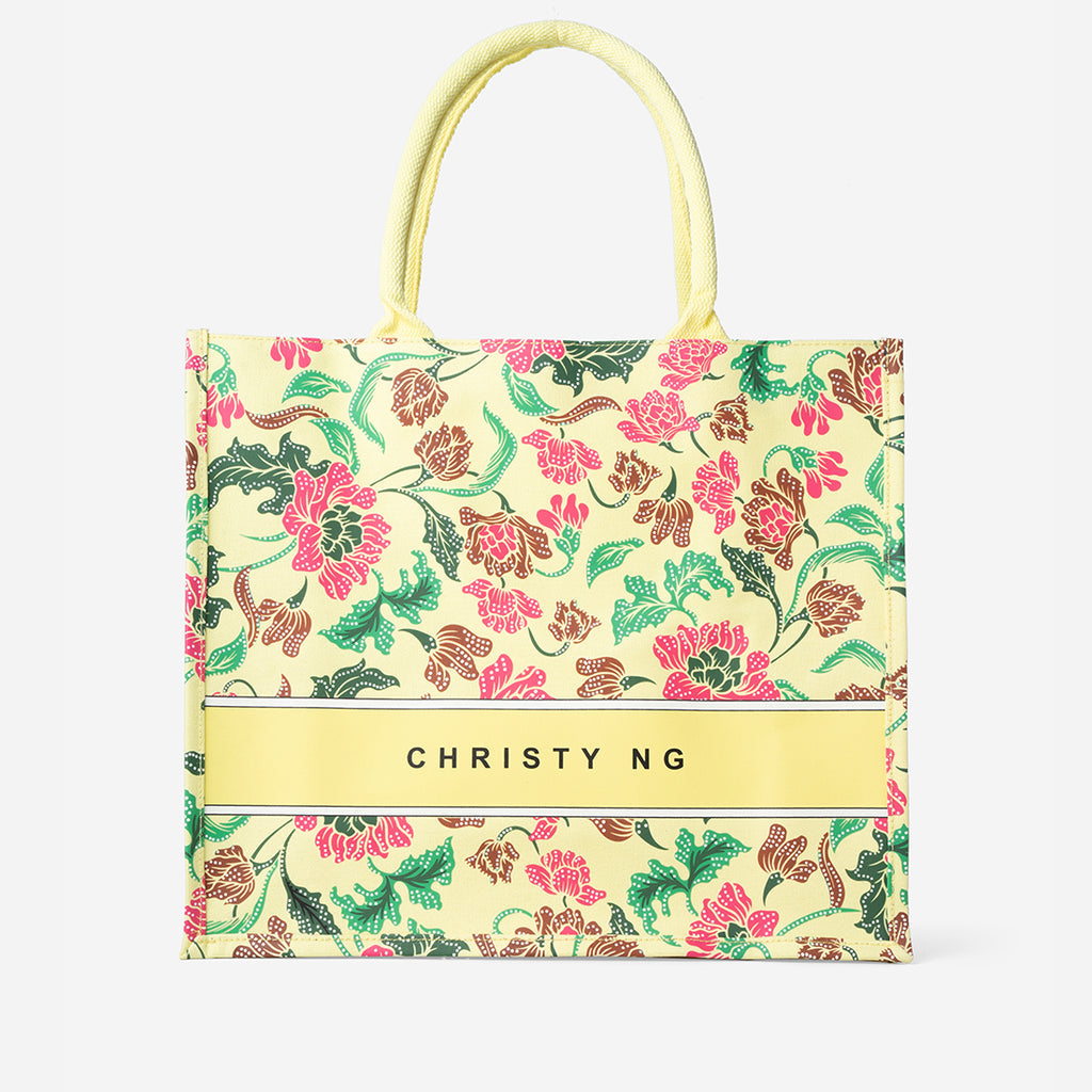 Floral Batik Large Canvas Tote - Yellow