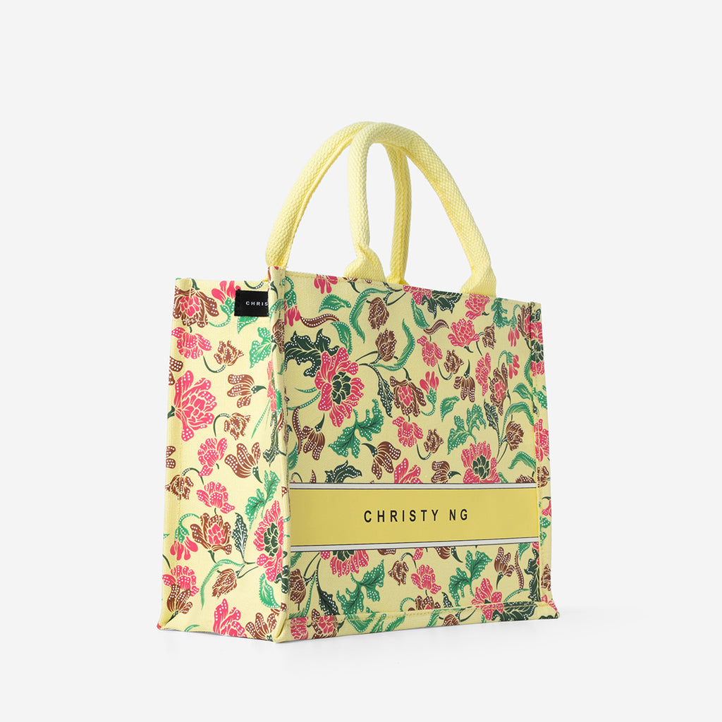 Floral Batik Mini Canvas Tote - Yellow