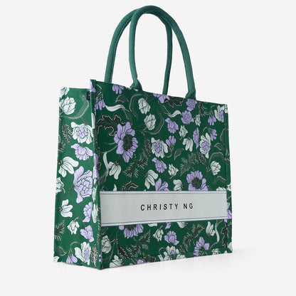 Floral Batik Large Canvas Tote - Sage Green