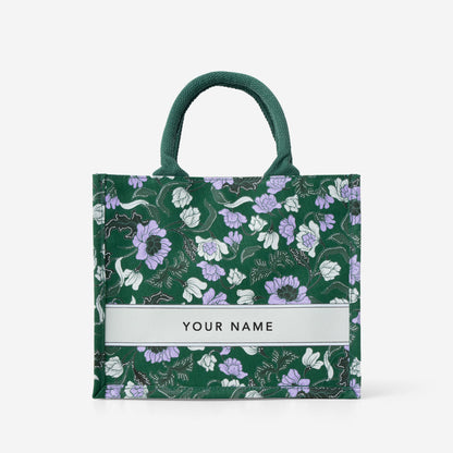 Floral Batik Mini Canvas Tote - Sage Green