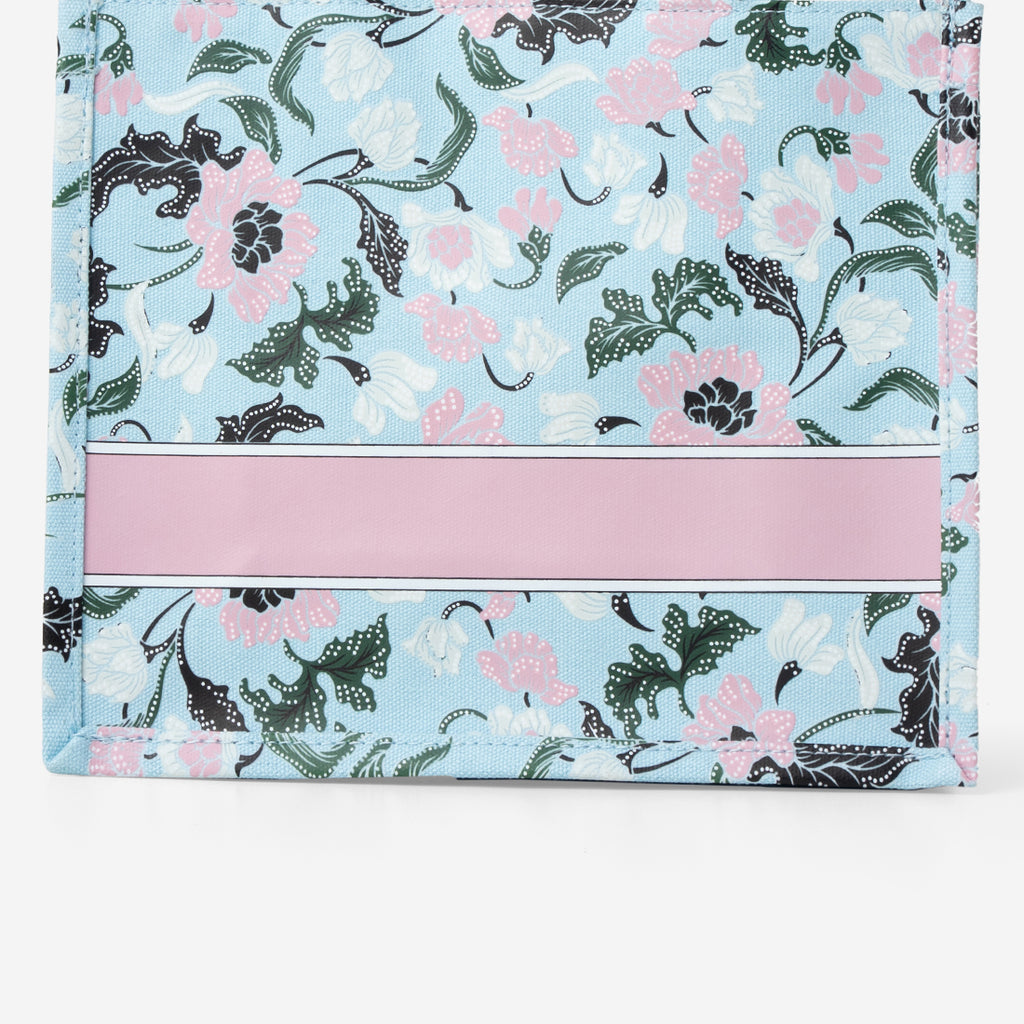 Floral Batik Mini Canvas Tote - Baby Blue