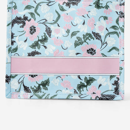 Floral Batik Mini Canvas Tote - Baby Blue