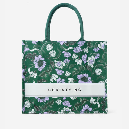 Floral Batik Large Canvas Tote - Sage Green