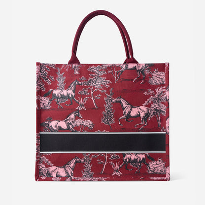 Toile Horse Large Canvas Tote - Red