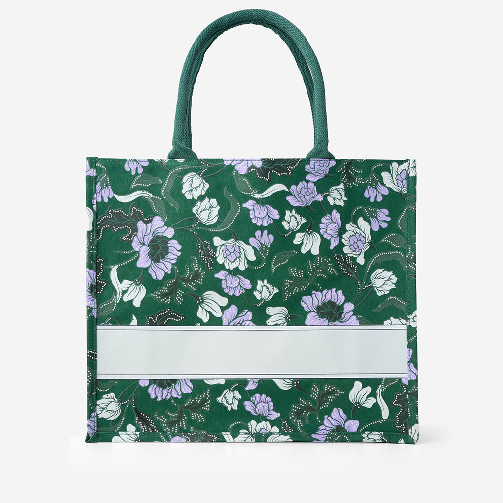 Floral Batik Large Canvas Tote - Sage Green