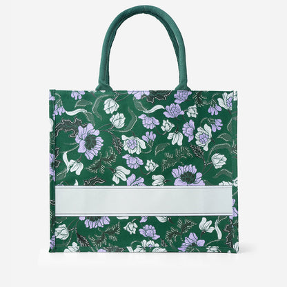 Floral Batik Large Canvas Tote - Sage Green