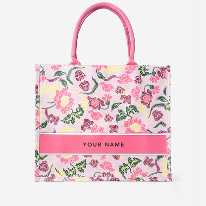 Floral Batik Large Canvas Tote - Pink