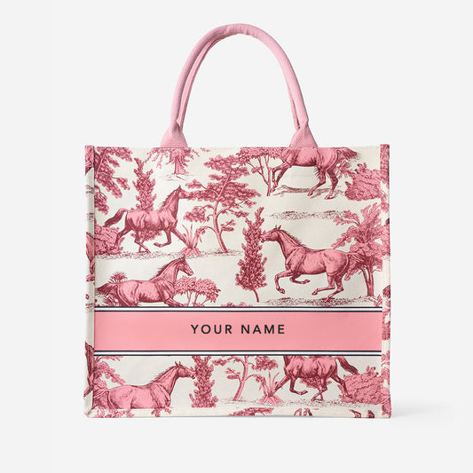 Toile Horse Large Canvas Tote - White