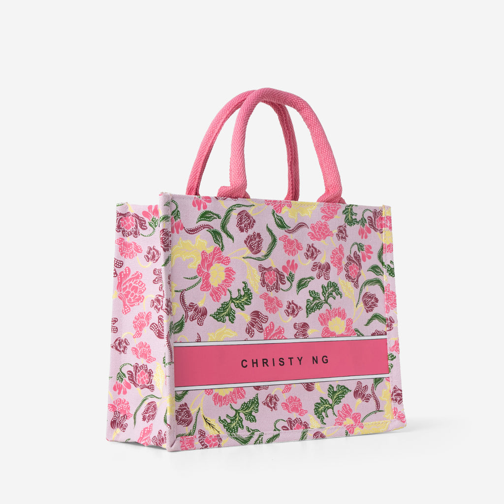 Floral Batik Mini Canvas Tote - Pink