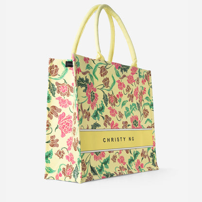 Floral Batik Large Canvas Tote - Yellow