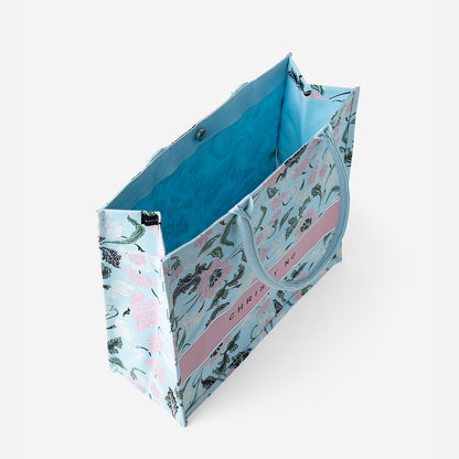 Floral Batik Large Canvas Tote - Baby Blue