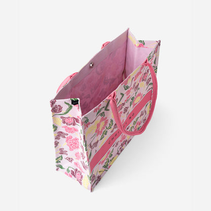 Floral Batik Large Canvas Tote - Pink