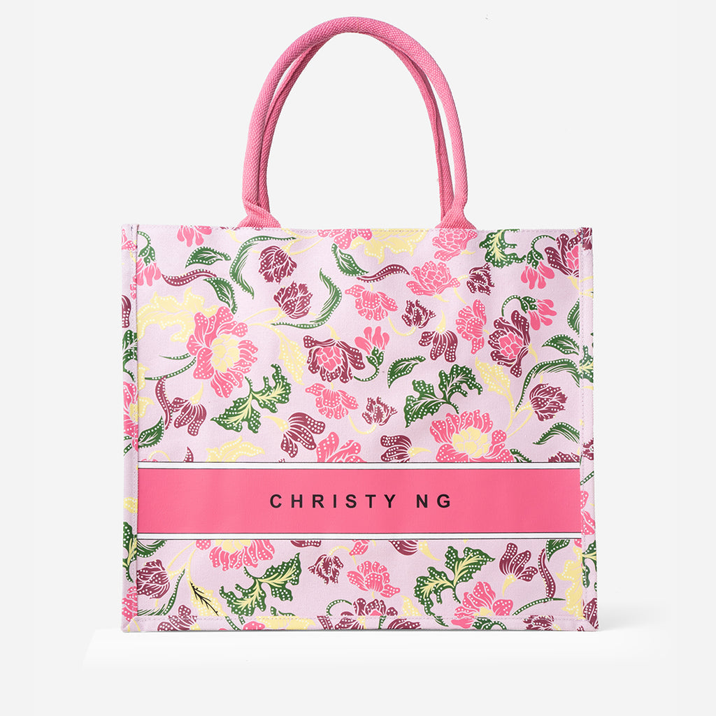 Floral Batik Large Canvas Tote - Pink