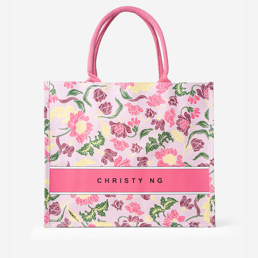 Floral Batik Large Canvas Tote - Pink