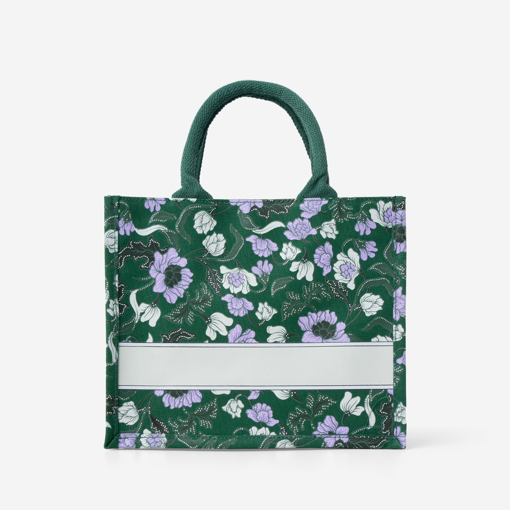 Floral Batik Mini Canvas Tote - Sage Green
