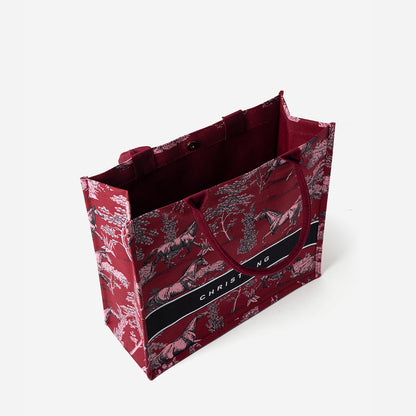 Toile Horse Large Canvas Tote - Red