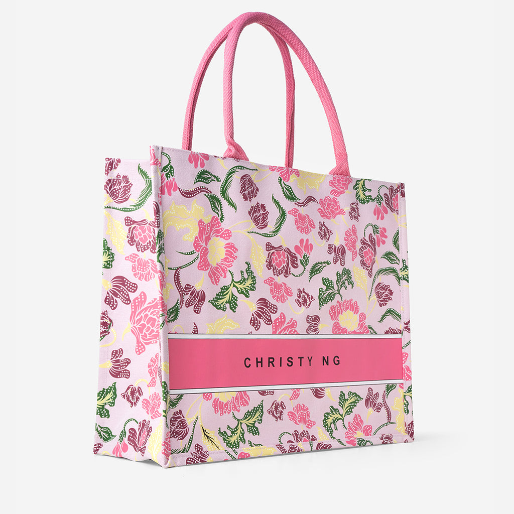 Floral Batik Large Canvas Tote - Pink