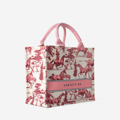 Toile Horse Mini Canvas Tote - White