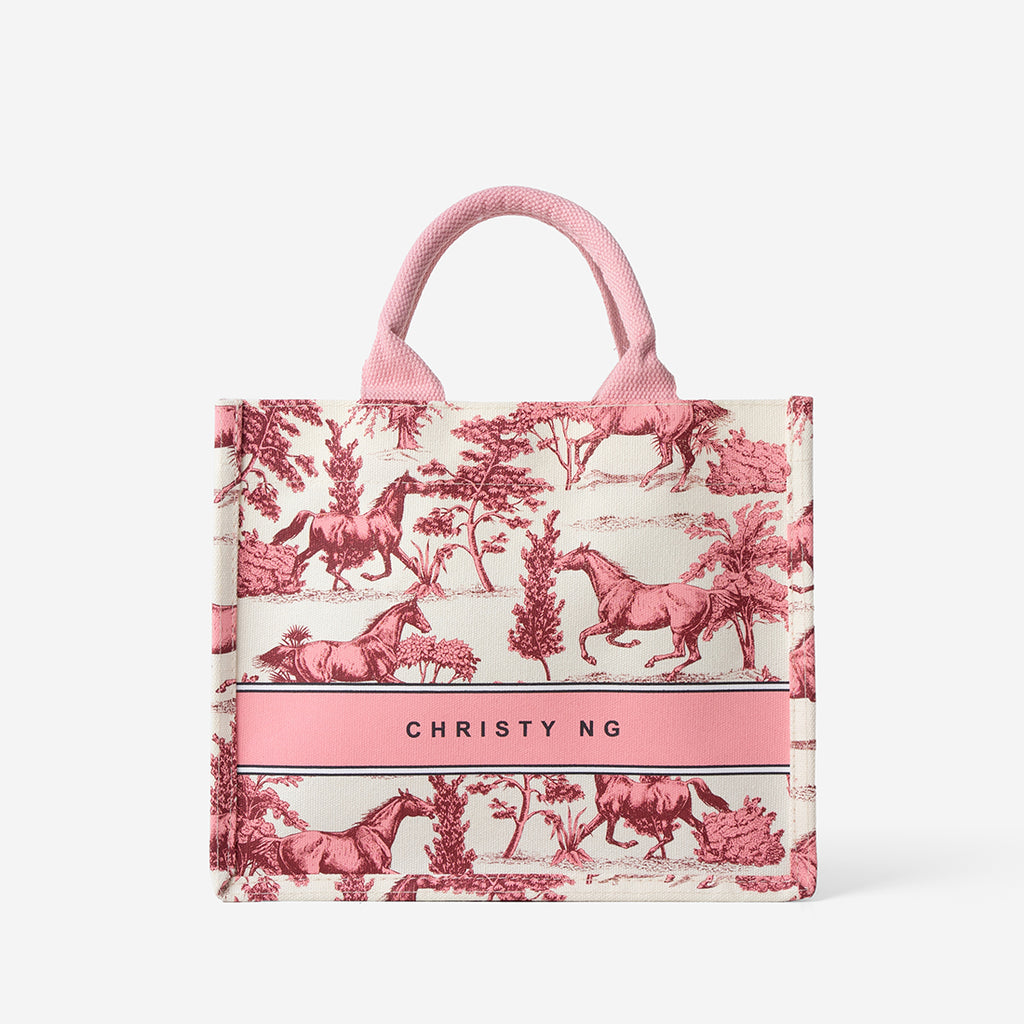 Toile Horse Mini Canvas Tote - White