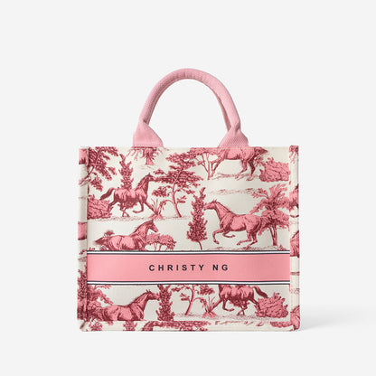 Toile Horse Mini Canvas Tote - White