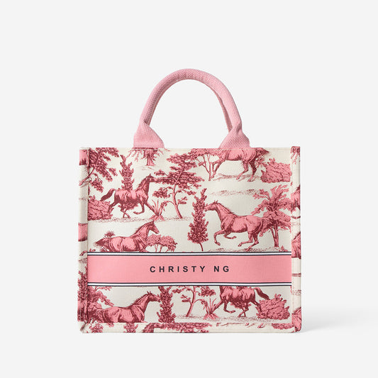 Toile Horse Mini Canvas Tote - White