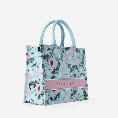 Floral Batik Mini Canvas Tote - Baby Blue