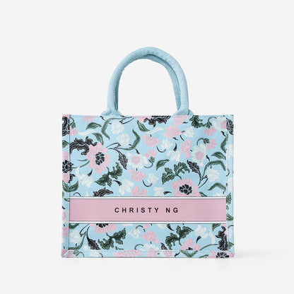 Floral Batik Mini Canvas Tote - Baby Blue