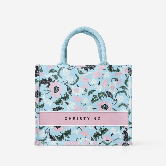 Floral Batik Mini Canvas Tote - Baby Blue