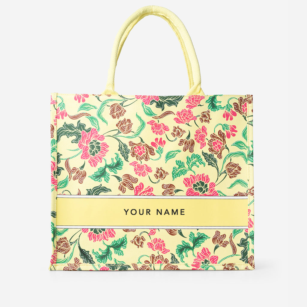 Floral Batik Large Canvas Tote - Yellow