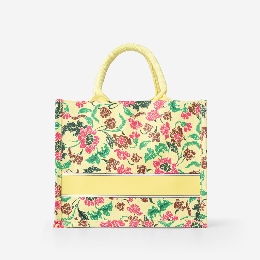 Floral Batik Mini Canvas Tote - Yellow