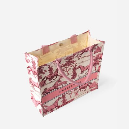 Toile Horse Large Canvas Tote - White