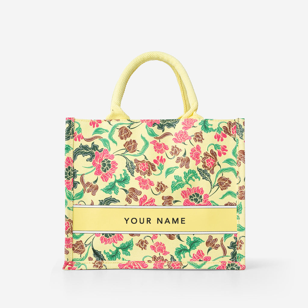 Floral Batik Mini Canvas Tote - Yellow