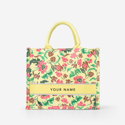 Floral Batik Mini Canvas Tote - Yellow