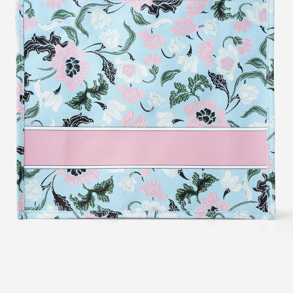 Floral Batik Large Canvas Tote - Baby Blue