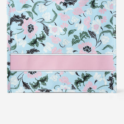 Floral Batik Large Canvas Tote - Baby Blue
