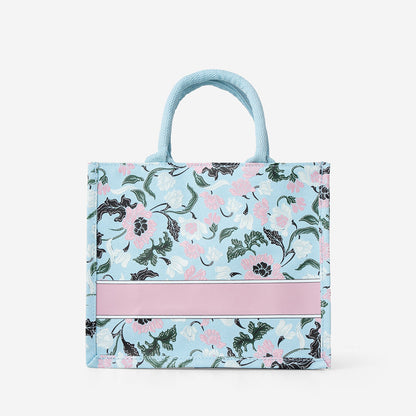 Floral Batik Mini Canvas Tote - Baby Blue