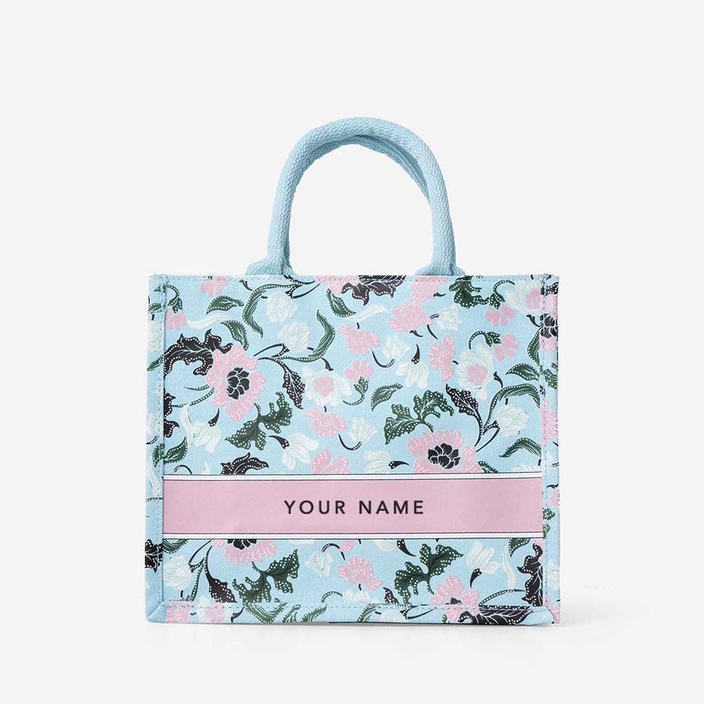 Floral Batik Mini Canvas Tote - Baby Blue